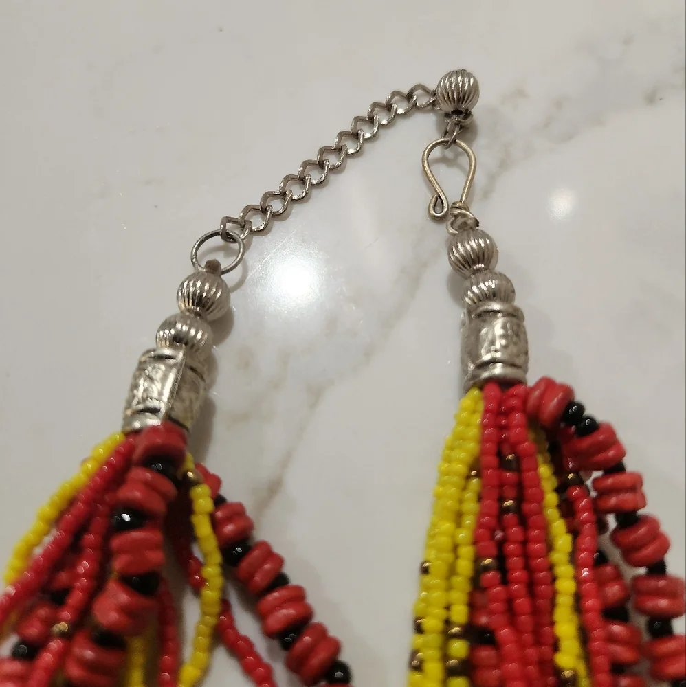 Yellow, Red and Black Beaded Necklace with Camel Bone Accent. Reversable š - Picture 5 of 8